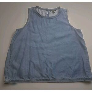 Banana Republic Sleeveless Tank Top Womens L Fringe Trim Blue Keyhole
